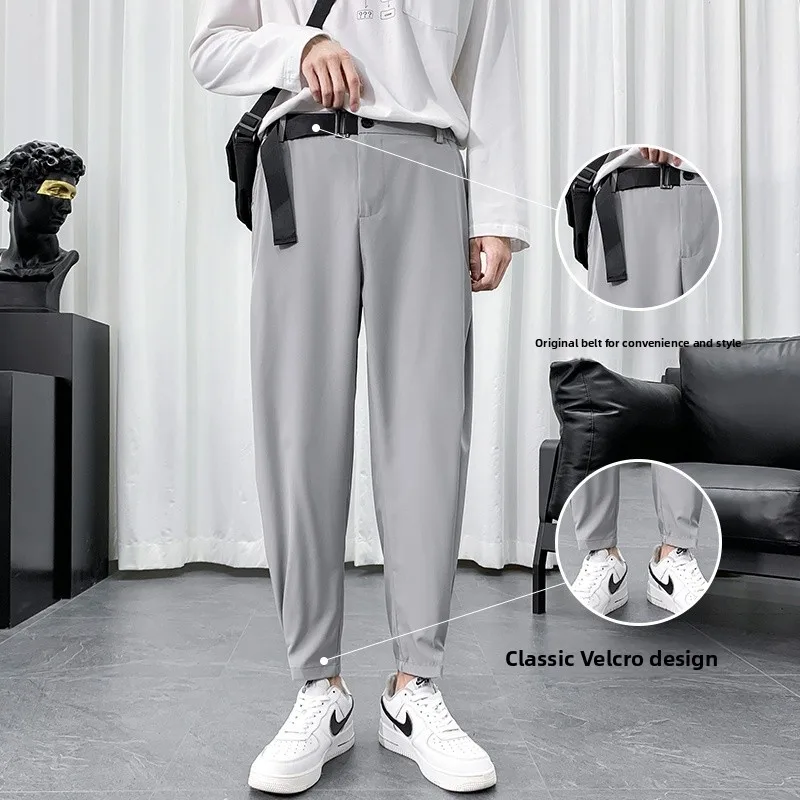 

Ice Silk Men's Summer Thin Straight Leg Drapey Casual Pants Wide Leg Tapered Loose Fit Versatile Faionable Nine-Foot Trousers