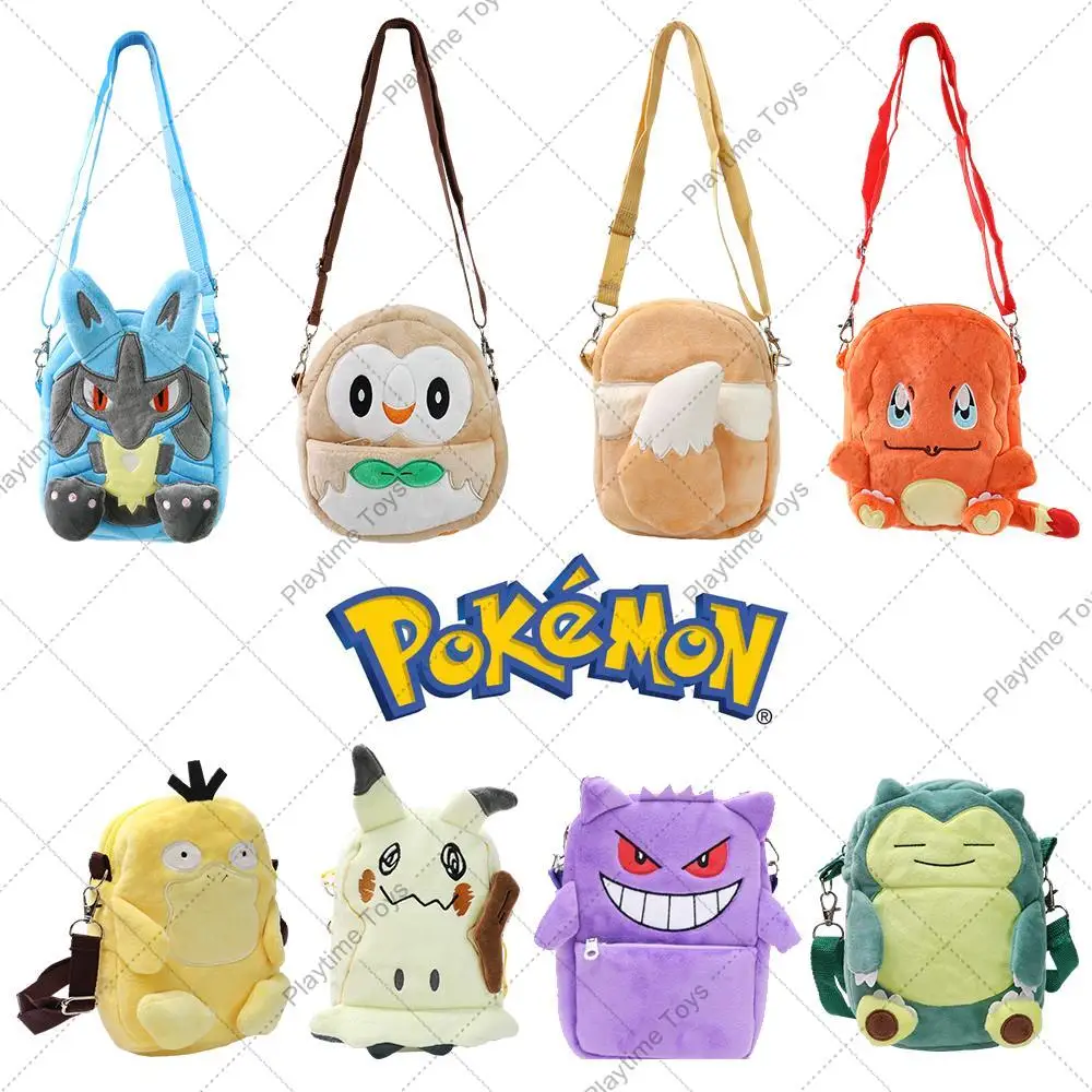 

New Pokemon Plush Shoulder Bag Gengar Eevee Pikachu Lucario Charmander Snorlax Psyduck Soft Stuffed Purse Storage Birthday Gifts