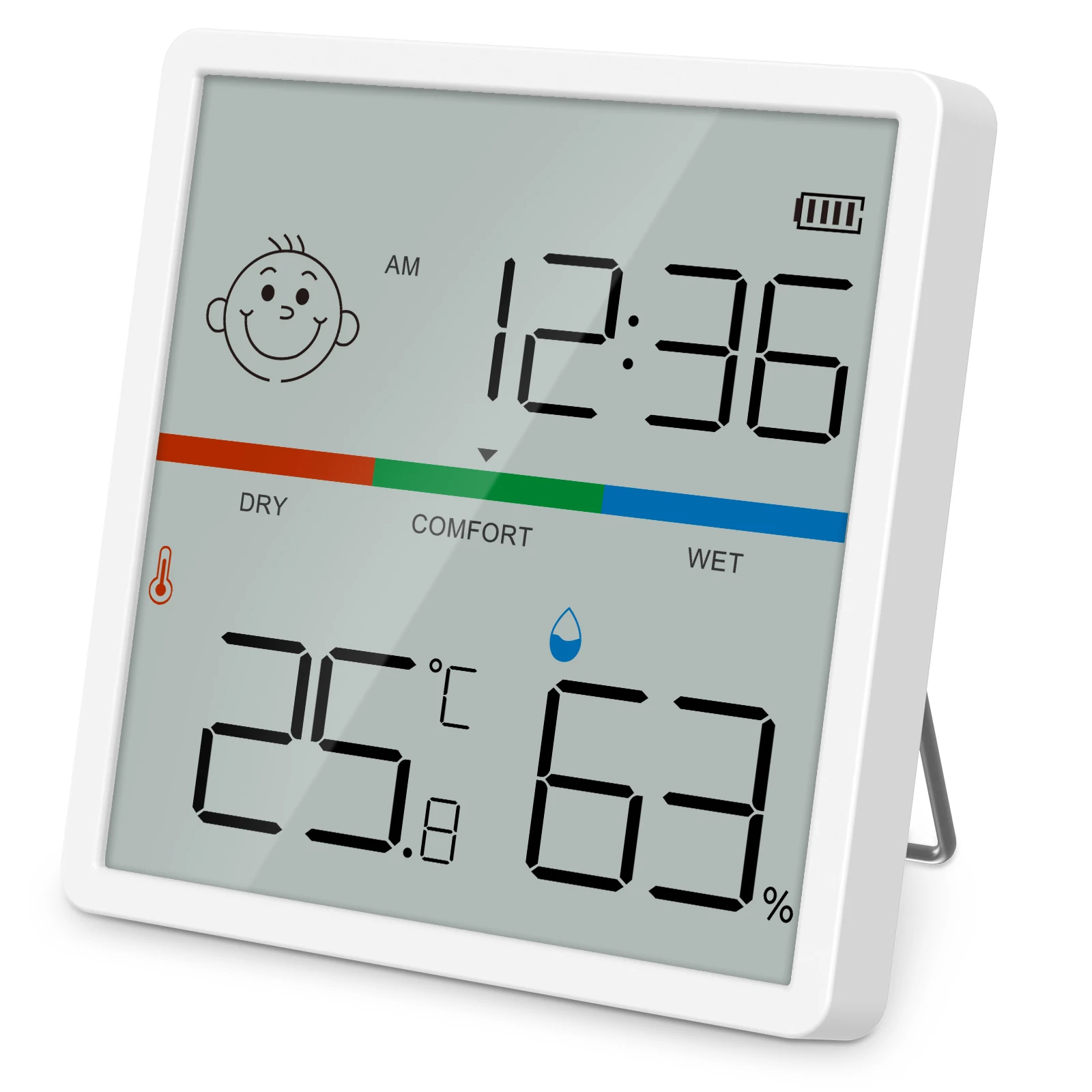 Digital Thermometer Hygrometer Ultra Slim LCD Indoor Temperature Humidity Meter Time Display Smart Comfort Indicator for Home