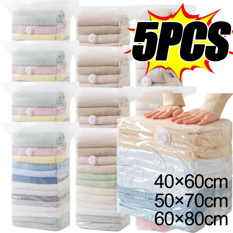 

5/1PCS Cubic Vacuum Storage Bags For Clothes,Space Saving Bags Storage Vacuum Seal Packet,Folding Compressed Organizer Bag