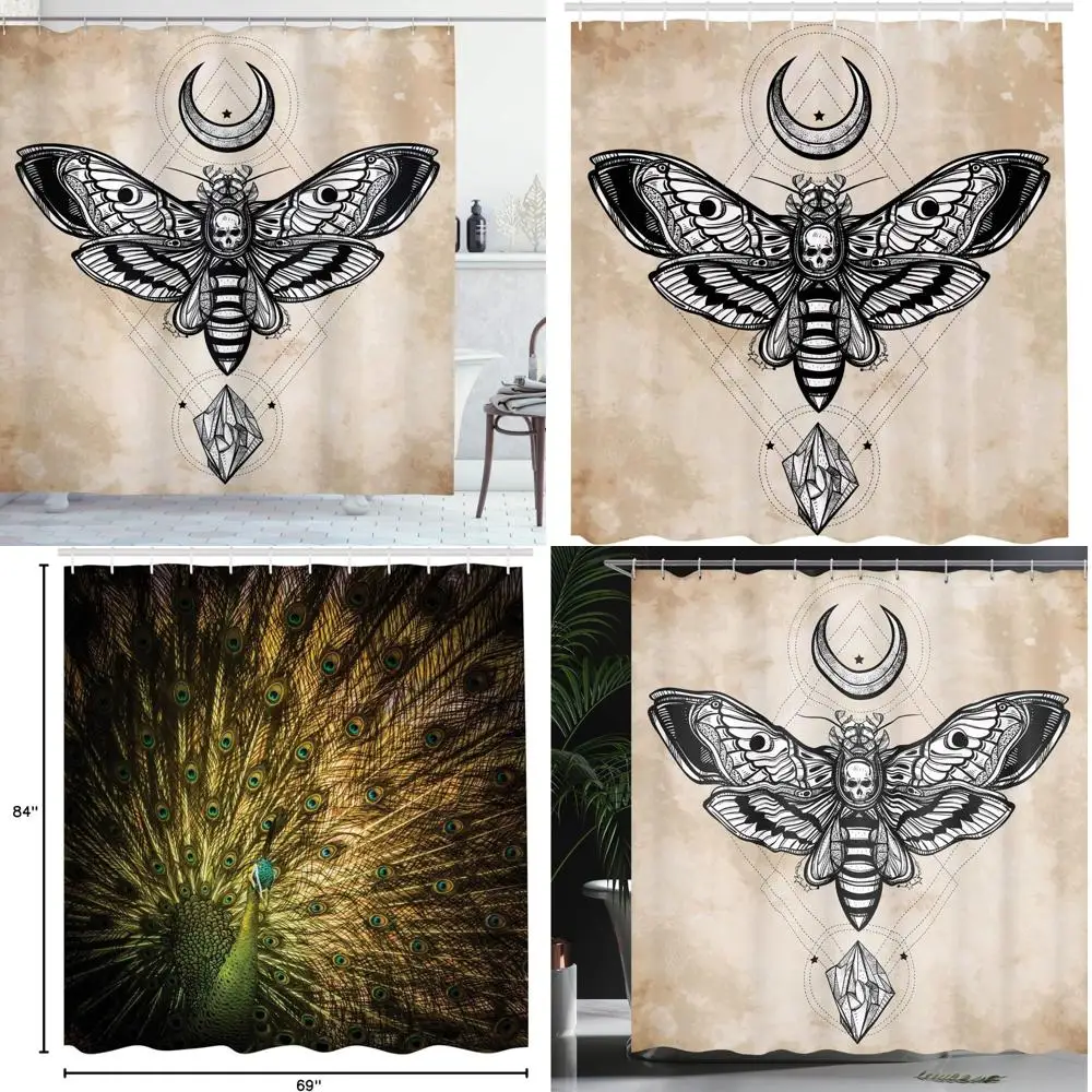 

Зачарованная фэнтезийная занавеска для душа с мотиком ястреба, луной и мистическим черепом на ткани для декора ванны