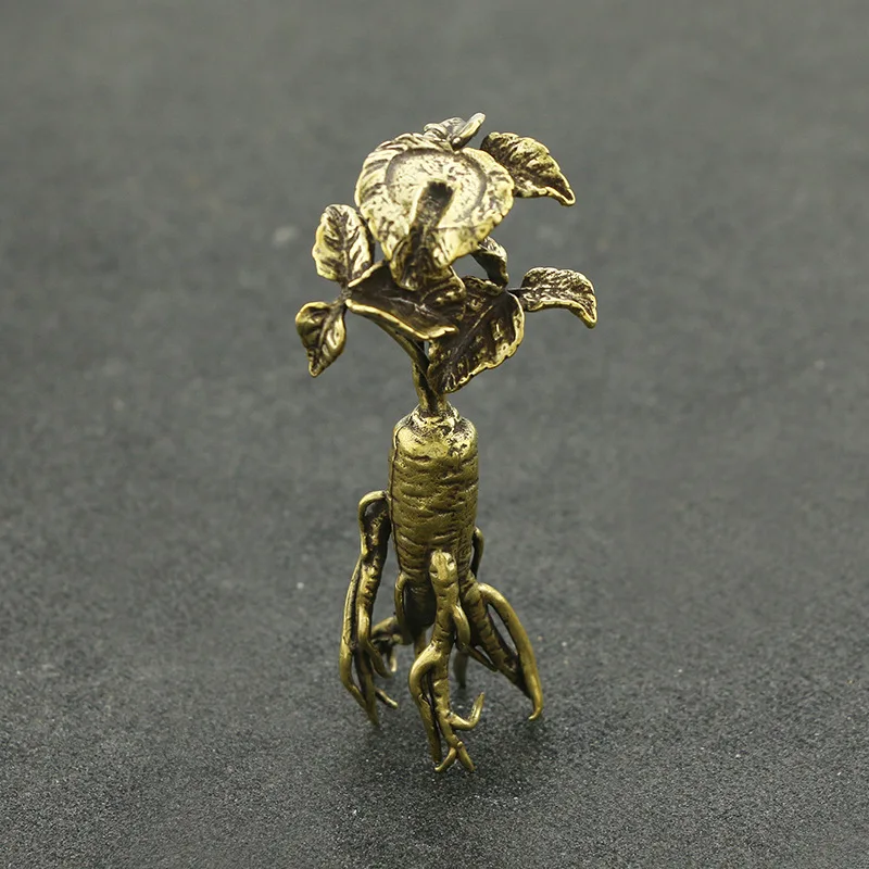 Brass Retro Ginseng Ruyi Figurines Tea Pet Creative Bronze Crafts Car Living Room Desk Home Decoration Accessories