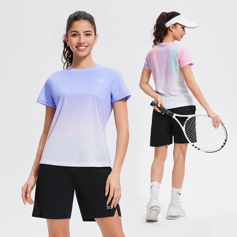 S-4XL Summer Breathable Quick Dry Top Running T-shirt Shorts Woman Yoga Fitness Gym Pickle Ball Tennis Active Wear