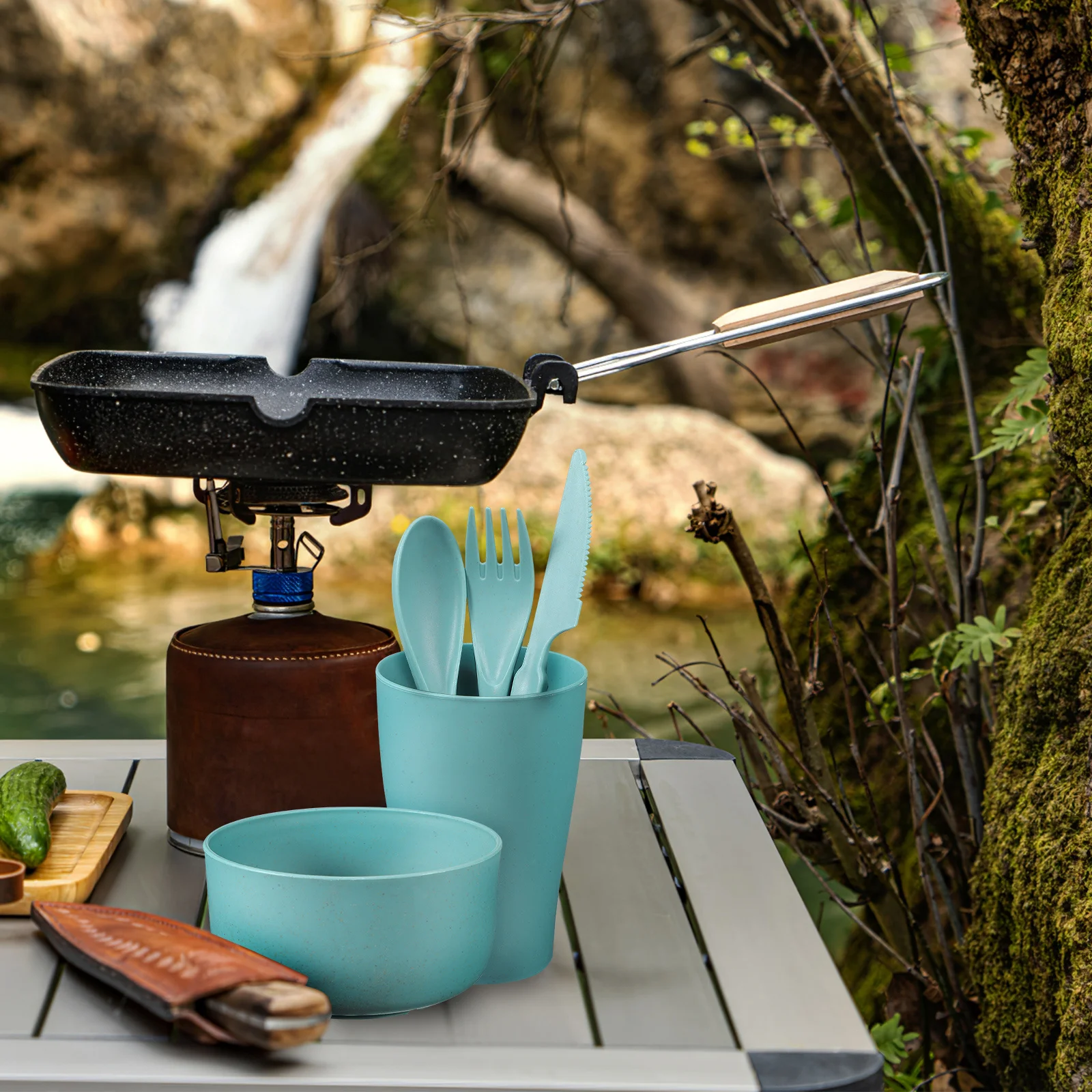 

1Set Natural Straw Material Tableware Set Exquisite Shape Unbreakable Kitchen Utensils for Home Dining Picnics