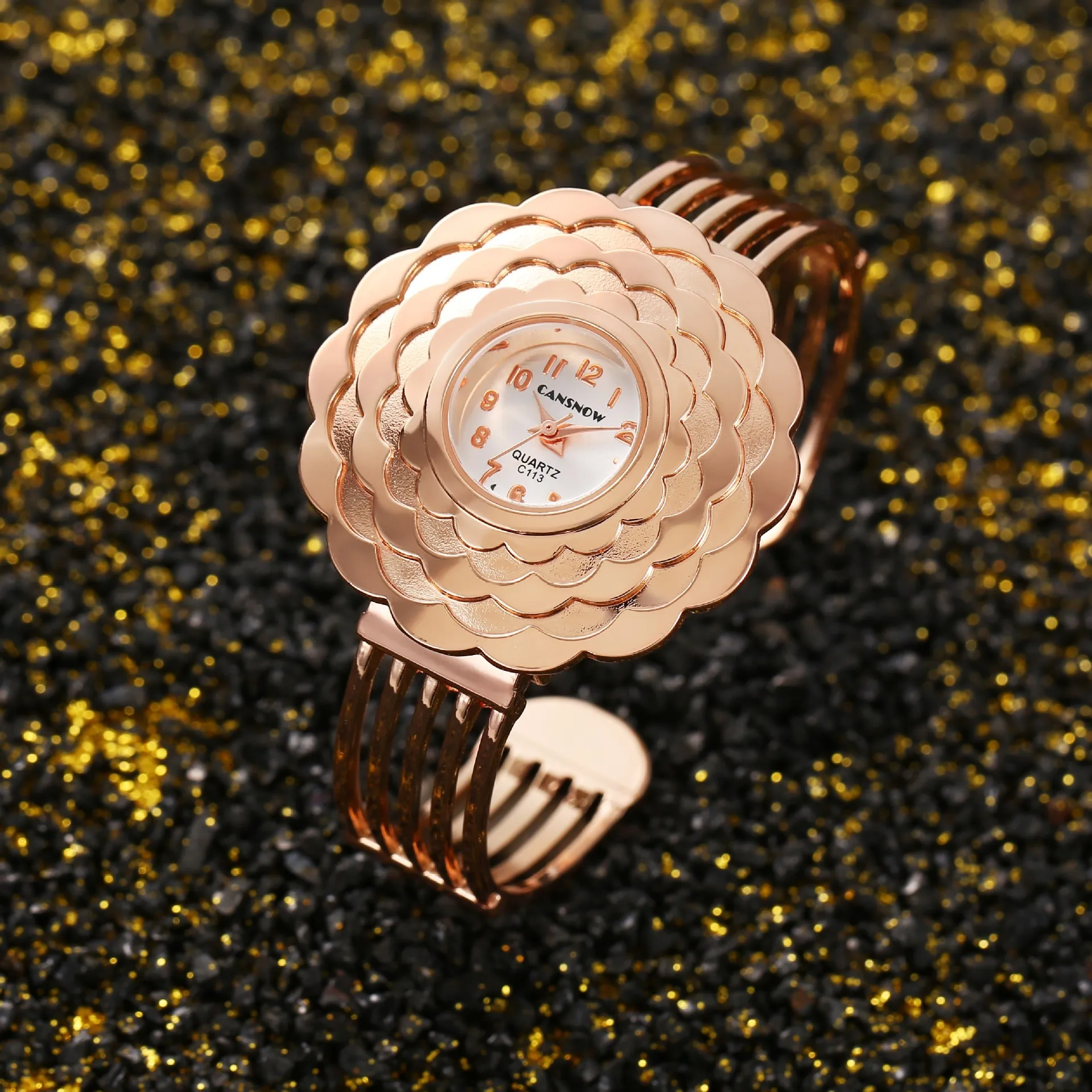 Orologi da donna con quadrante floreale con diamanti di lusso Orologio da donna elegante in acciaio inossidabile con cinturino al quarzo Orologio da polso femminile reloj