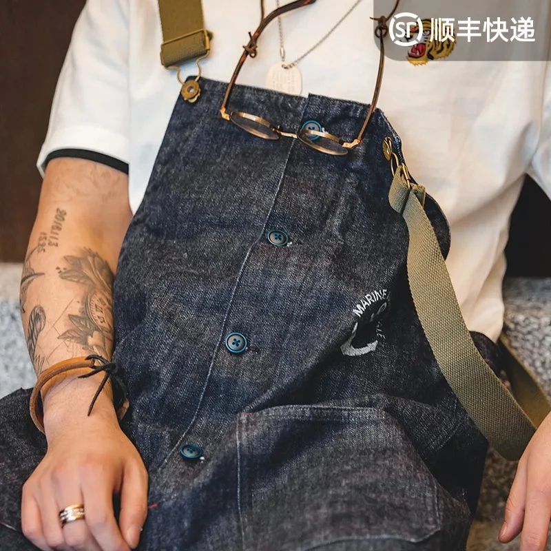 

Madden workwear American retro navy deck overalls straight wide-leg suit suspenders jeans men's spring