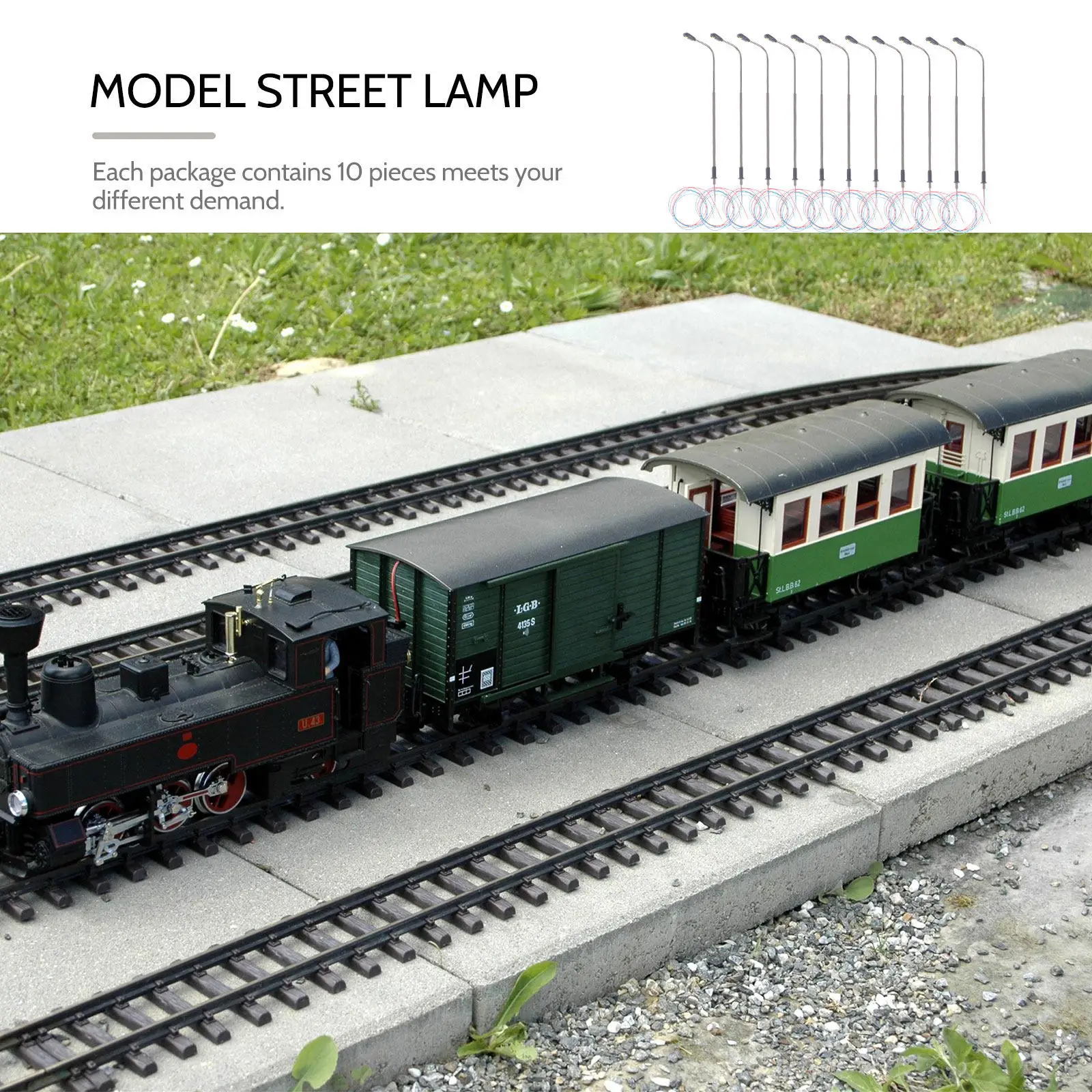 LED Railway Lamp Posts 10Pcs HO OO Scale Stainless Steel Model Train Street Lights Layout Accessories