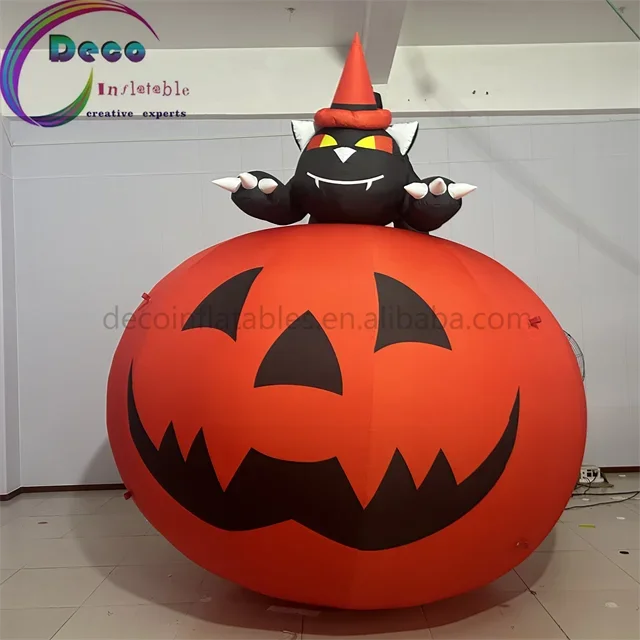 

French hot product polyester fabric 3 meters high inflatable pumpkin for Halloween door decoration