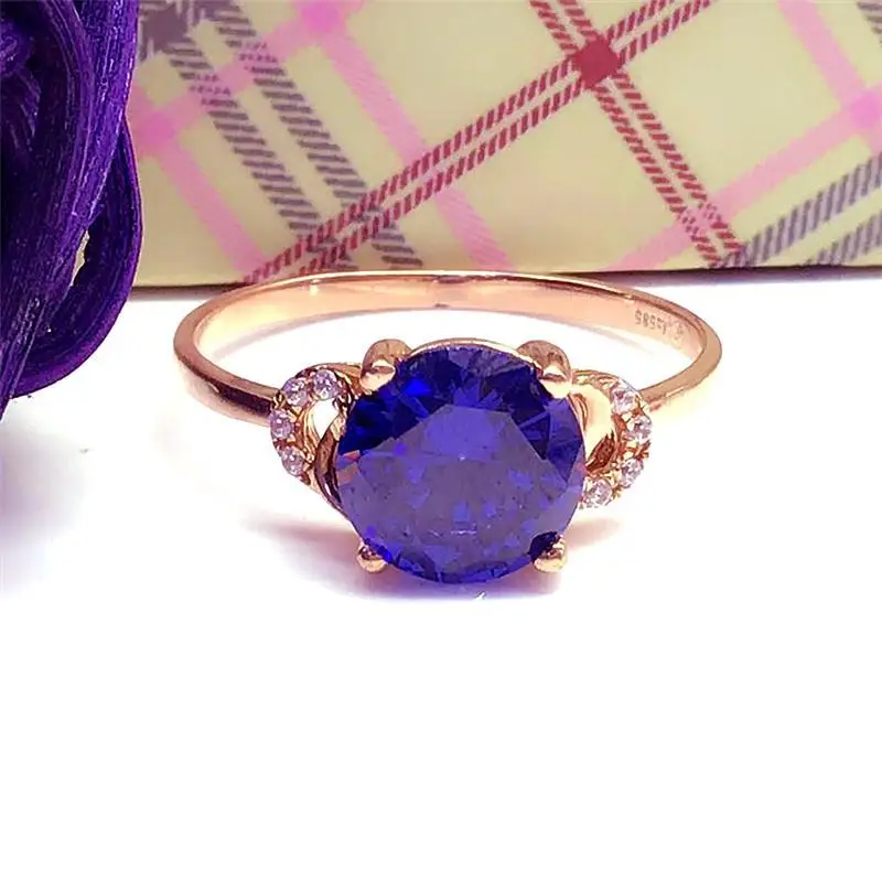 585 Purple Gold Plated 14K Rose Gold Exquisite Fashion Blue gemstone rings for women Classic luxury Engagement Jewelry