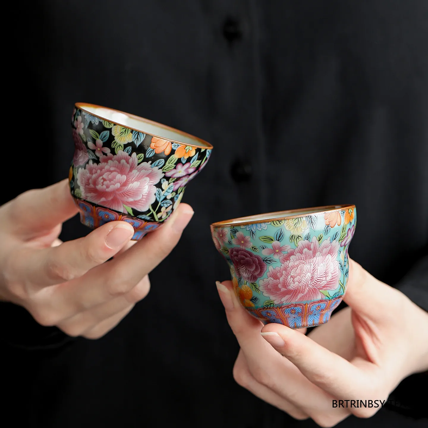 

1 Pc Chinese Handmade Flowers Ceramic Tea Cup Tradition Household Ru Kiln Teacup Travel Personal Tea Bowl Master Cup Tea Set