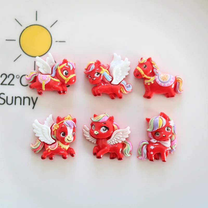 Phone Cases Horse - 10Pcs Red Winged Horse Flat Back