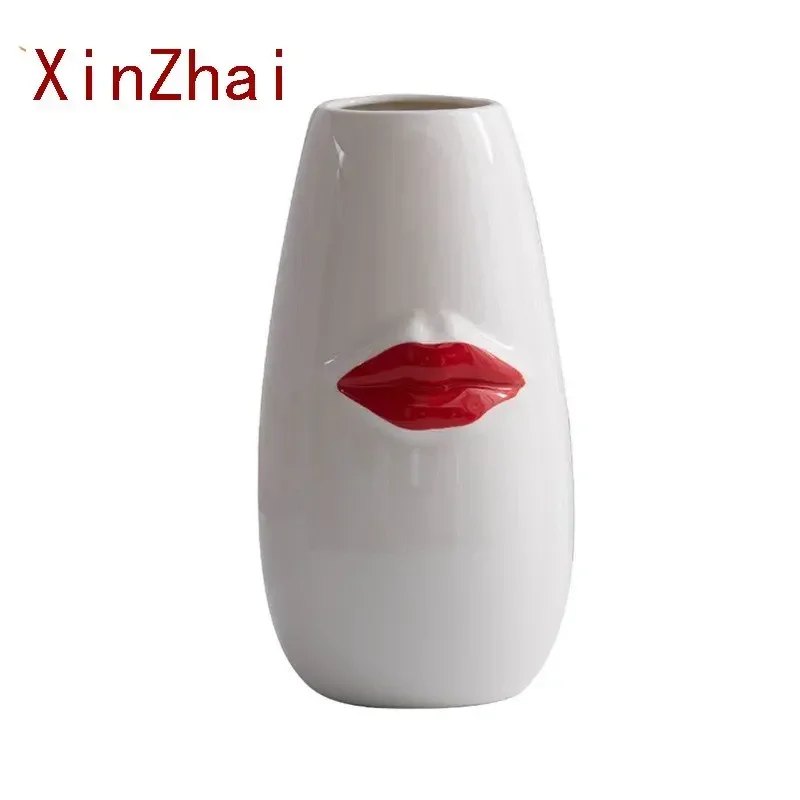 Vilead Red Kissing Vase Face Ceramic Flower Pot Fresh Plant Living Room Bedroom Tabletop Decoration Accessories Wedding Dinner