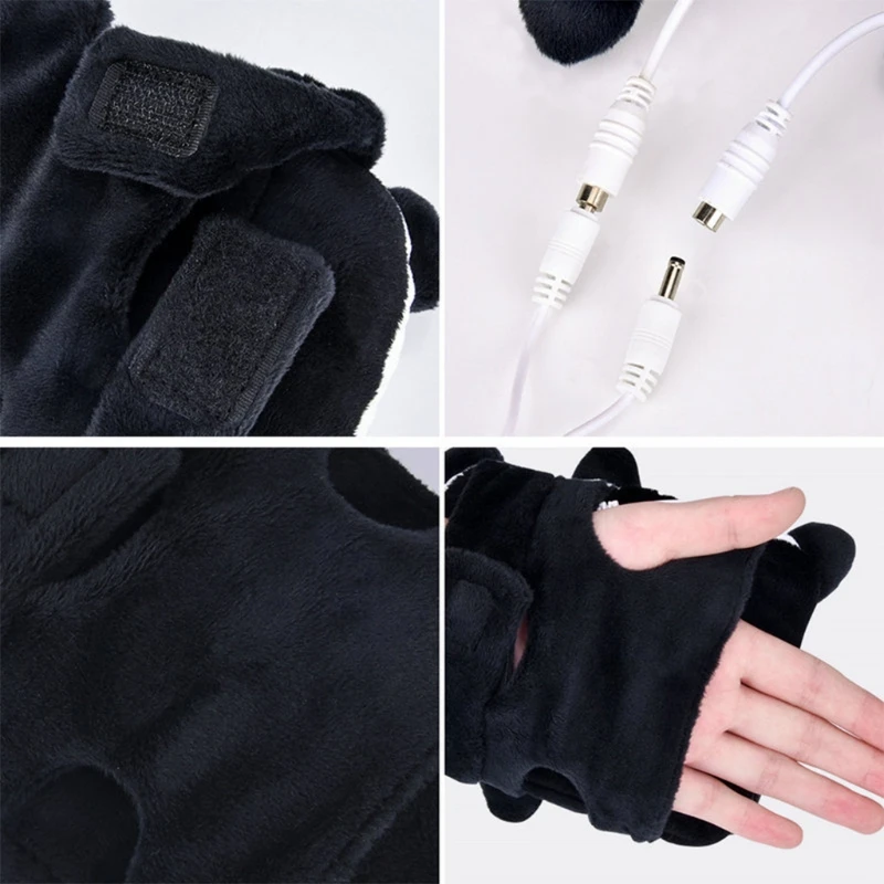 Cartoon Panda USB Electric Heated Gloves Animal Fingerless Winter Laptop Hand Warmer Heating Plush Half Finger Mittens for