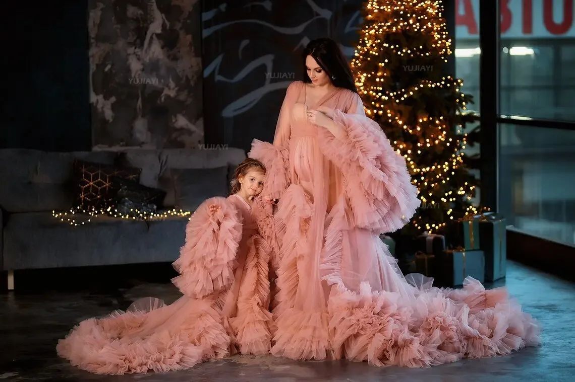 Vestidos a juego para madre e hija, ropa de dormir nupcial de tul hinchado, vestido de fiesta de cumpleaños, vestido de graduación, vestido de sesión de fotos de maternidad