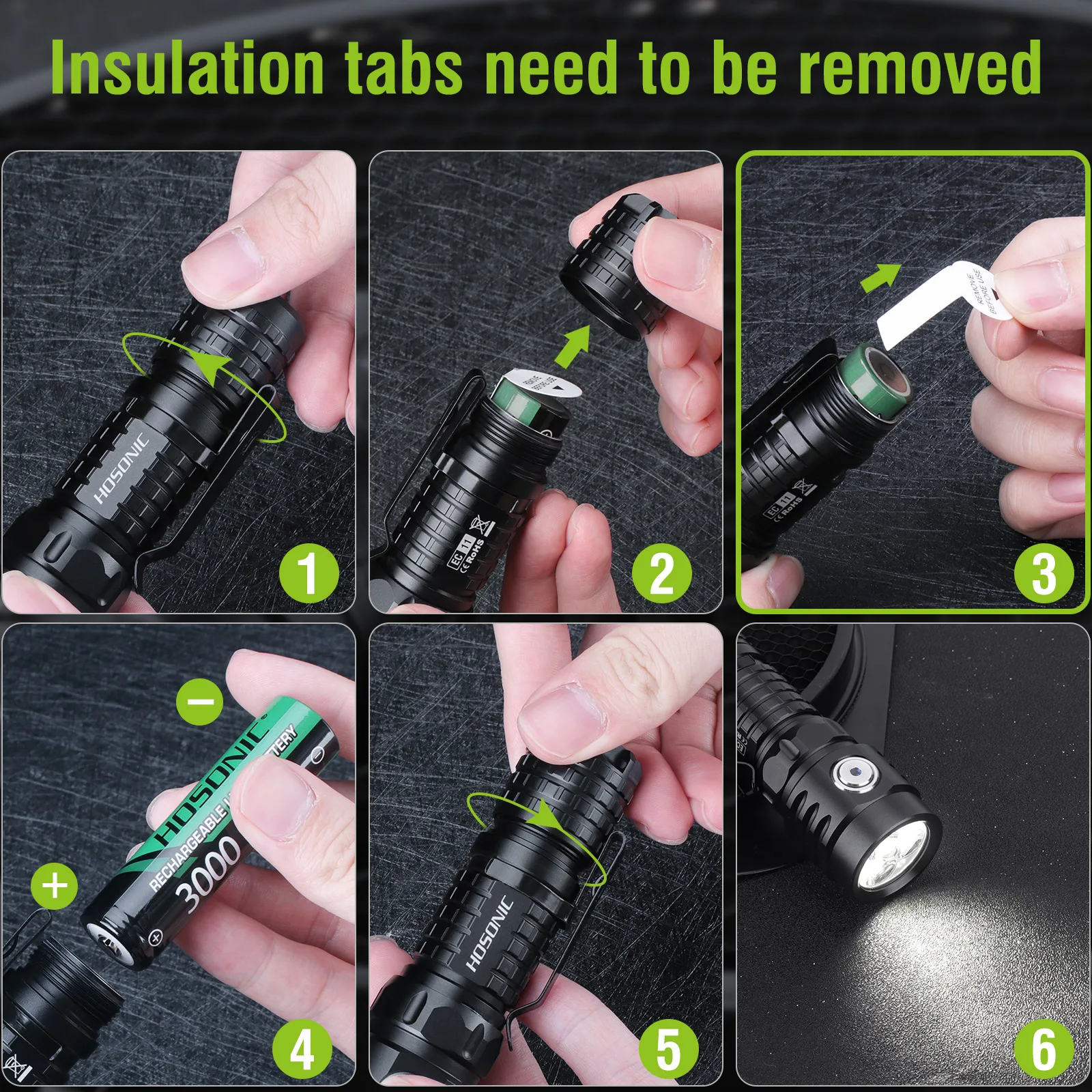 HOSONIC Ultra Bright EDC Flashlight 24W 1975LM 18650 Tactical Flashlight 7 Modes USB C Rechargeable Torch with Dual Switch