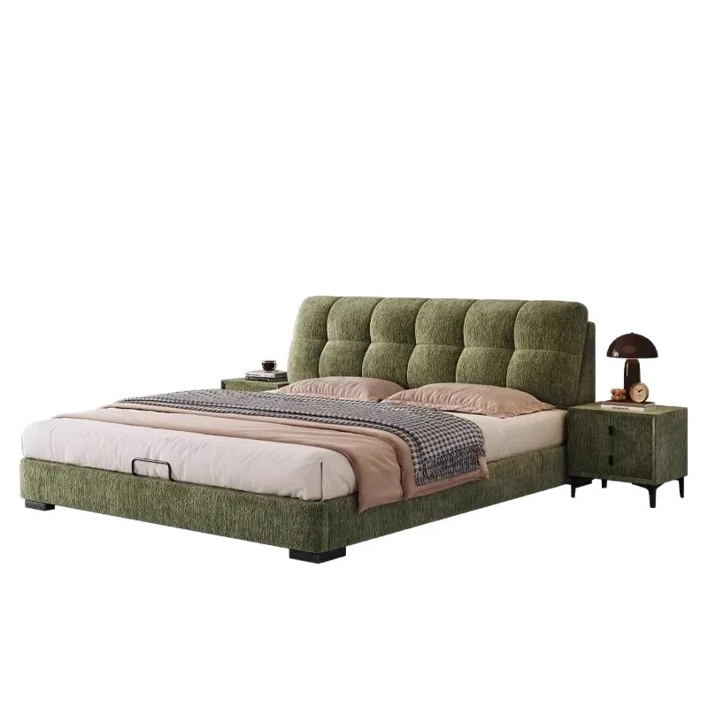 

Italian minimalist chenille fabric bed puff fabric bed modern simple light luxury double upholstered master bedroom wedding bed