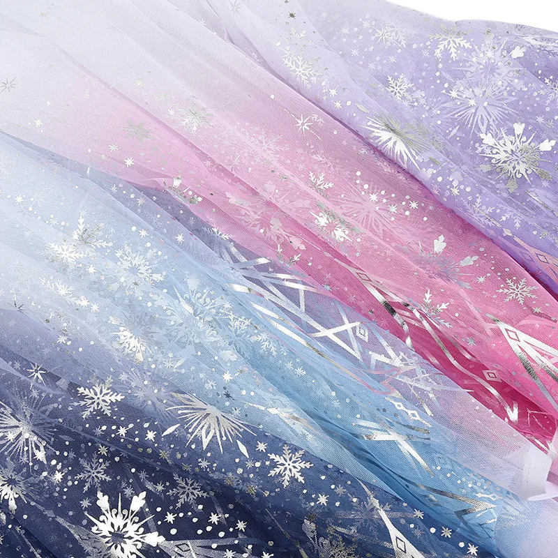 Snowflake Skirt Tulle Gradient Printed Dress Fabric Sewing Princess Aisha Skirt Wedding Party Decoration DIY Craft Sewing Fabric