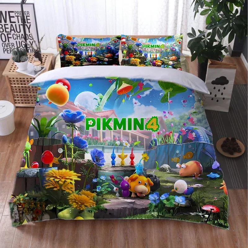 Bugs Pikmin Cartoon Duvet Cover Pillowcase Bedding Set Adult Boy Girl Bedroom Decoration Children Gift Single Double Large Size