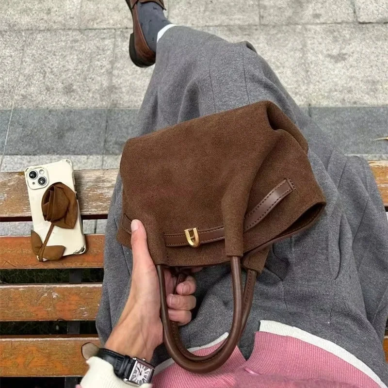 Bolso de mano con alas de ante marrón para mujer, bolso de hombro para ir al trabajo de gran capacidad, elegante y versátil, bolso de mano de un solo hombro