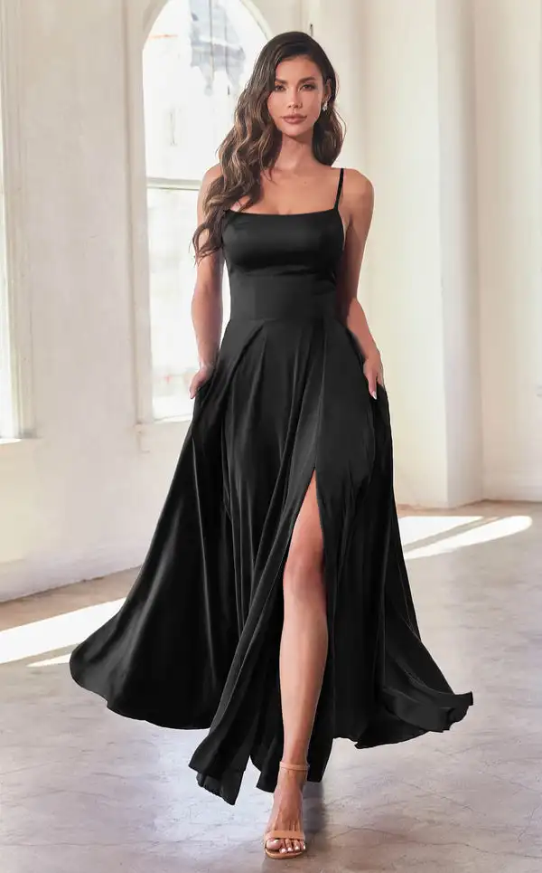 

Customized Classic Charmeuse Draped A-line Spaghetti strap Long Dresses Bespoke Occasion Dresses Sexy Fashion Sizes Available