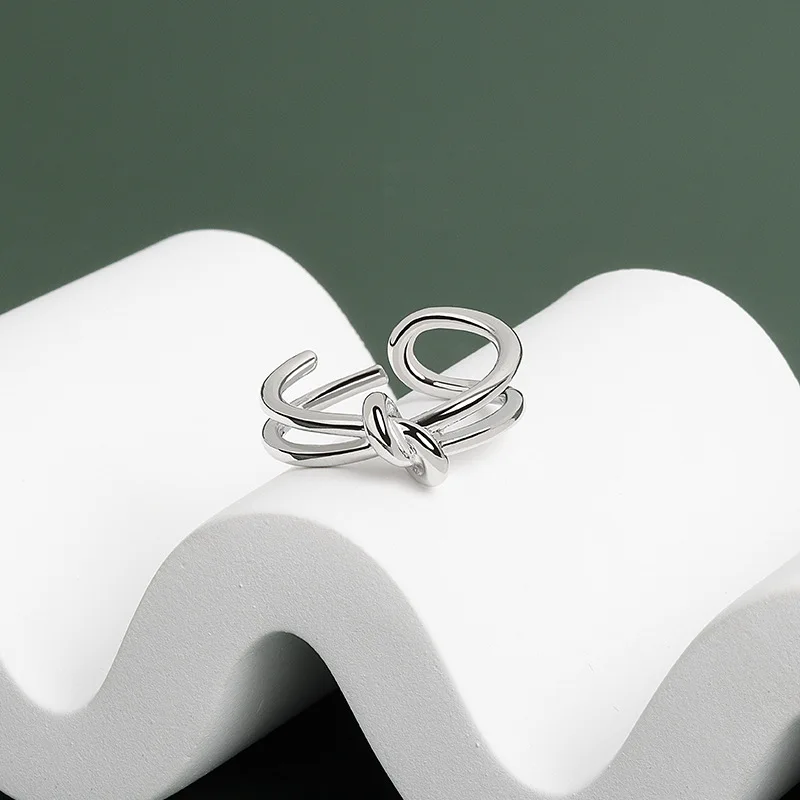 

925 Sterling Silver Simple Knot Geometry Open Rings Simple Fashion Fine Jewelry Accessorize Wedding Party Gifts