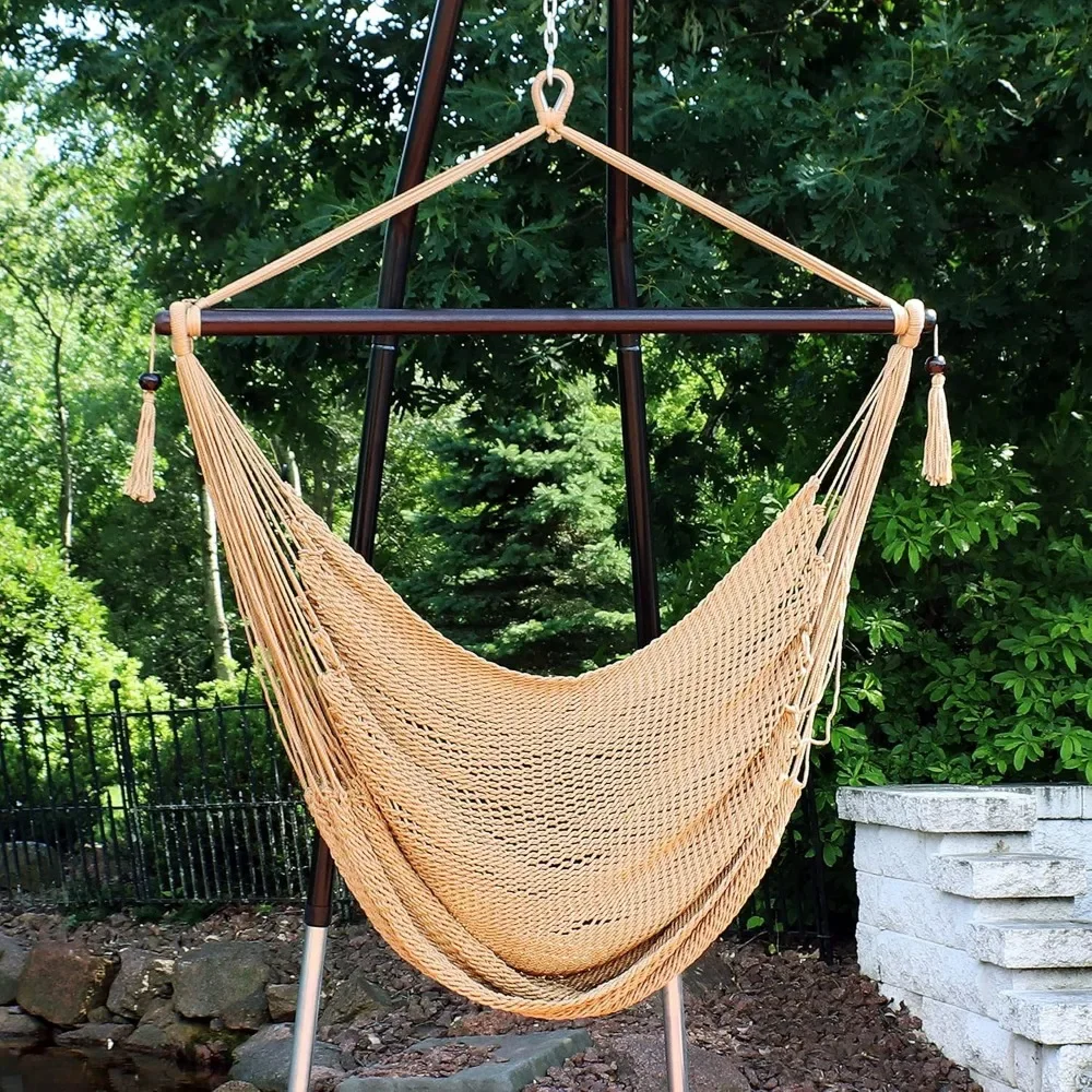 Outdoor Caribbean XL Hanging Hammock Chair Swing - Soft-Spun Polyester Rope - 300-Pound Capacity