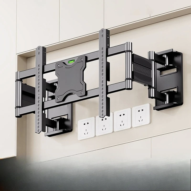 TV bracket Ultra-thin TV telescopic hanger Double wall rotating embedded unblocked socket 85/98 inches
