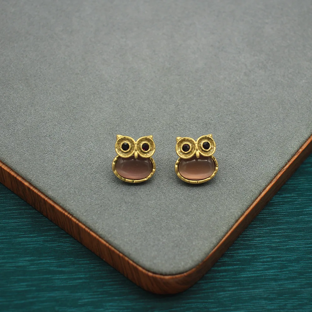 Wisdom Owl Stud Earrings Purple Cat Eye Earrings Vintage Distressed Animal Earrings Jewelry Accessories Birthday Gifts for Women