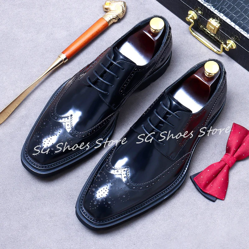

Male Wedding Business Foraml Dress Shoes Brogue Carving Patent Leather Oxfords for Men Summer Breathable Casule Derby Shoes
