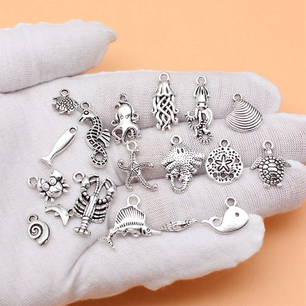 Jewellery Making Supplies Sea Animals Seashell Starfish Seahorse Turtle Whale Octopus Jellyfish Crab Charms Collection 18pcs