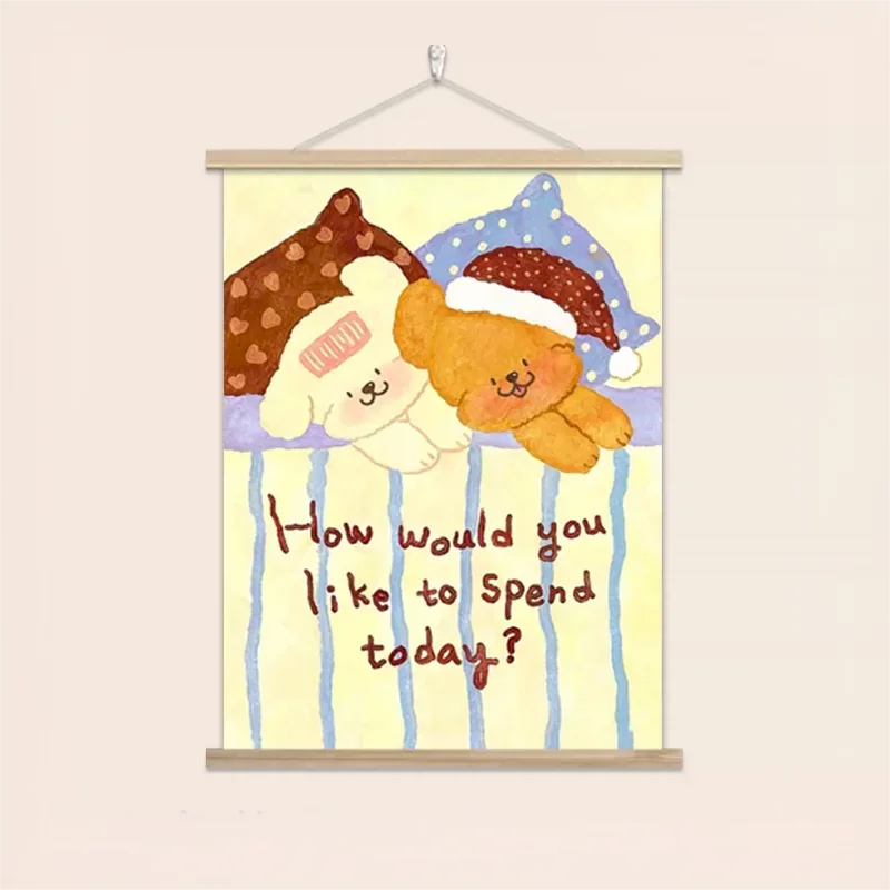 VIKAMA Cute Yellow Sleepy Bear Dog Quote Tapestry Wall Hanging Aesthetic Bedroom Kids Room Decor Background Cloth