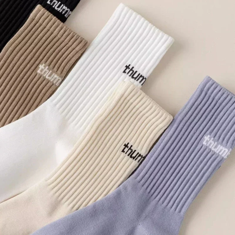 1/5pairs Men Black White Pure Color Cotton Unisex Sock Sport Business Anti-Bacterial Deodorant Women Long Socks High Quality