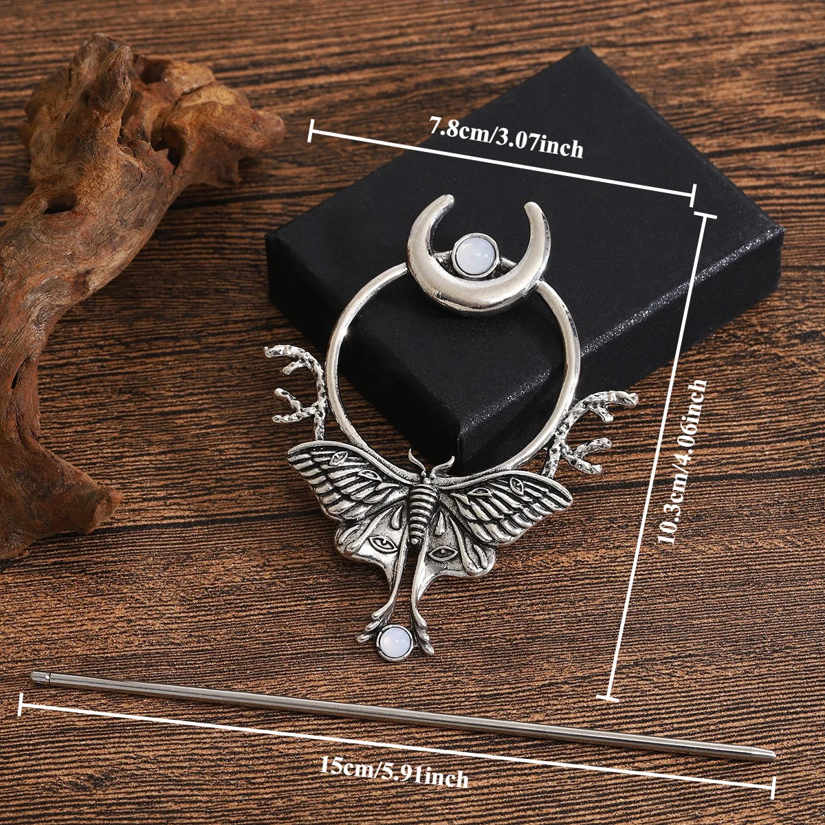 1 قطعة دبوس الشعر خمر الفضة العثة القمر الشرائح الأحجار الكريمة القوطية تصميم ساحر مثالي للأكاديمية المظلمة غامض تحت عنوان بوهو القوطية #5