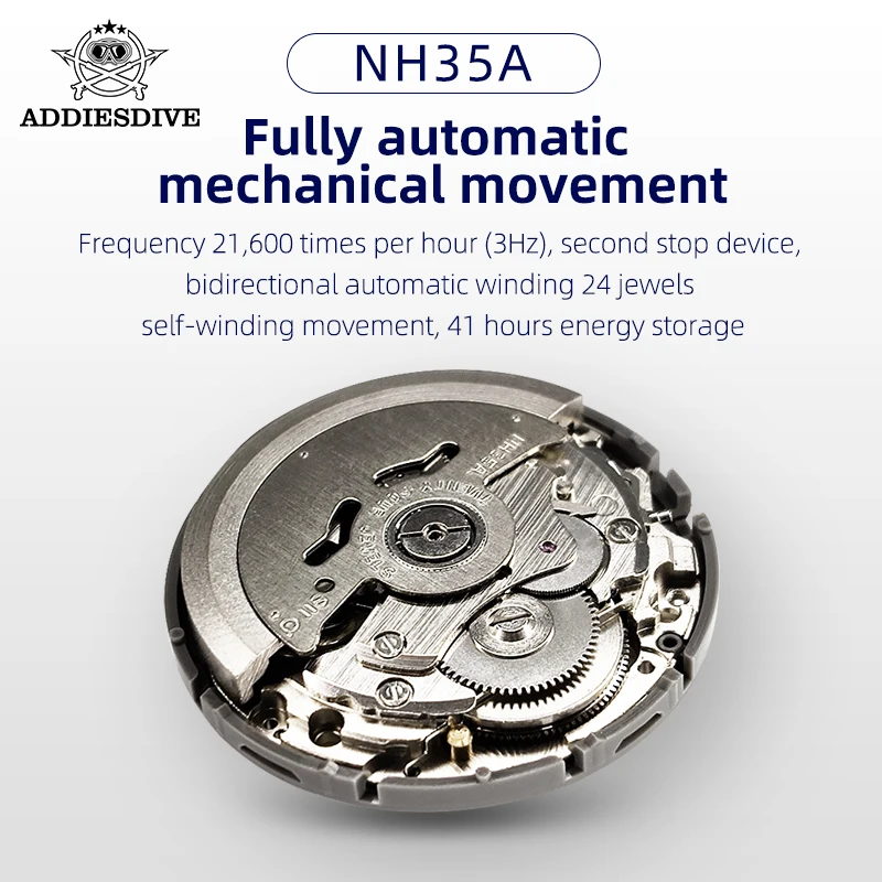 Addiesdive ساعة رجالي الياقوت الزجاج ثلاثية الأبعاد محكم الهاتفي ساعات أوتوماتيكية 100 متر مقاوم للماء الفولاذ المقاوم للصدأ فستان ساعة اليد AD2118