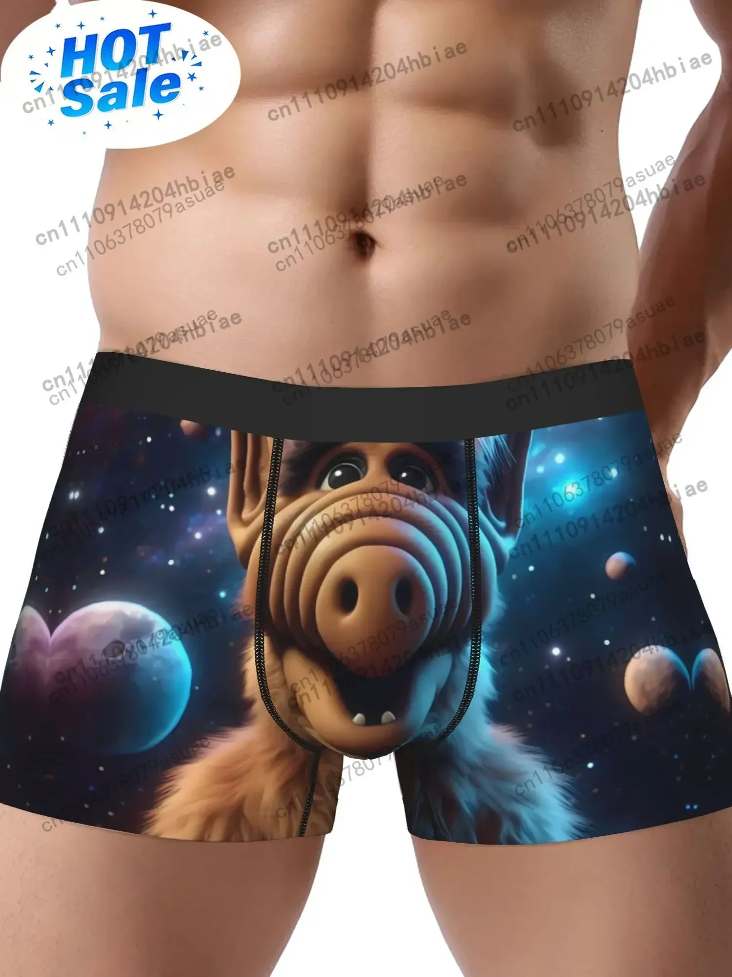 BIIHUDU Men's Novelty Alien Print Underwear BriefsStretchy Polyester Boxer Shorts with Space-Themed DesignNon Transparent  Black