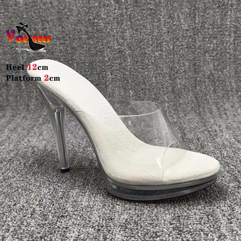 Sandali trasparenti alla moda per le donne 12cm scarpe Sexy con tacco alto punta di pesce Stiletto scarpe sociali pantofole 2024 nuove diapositive