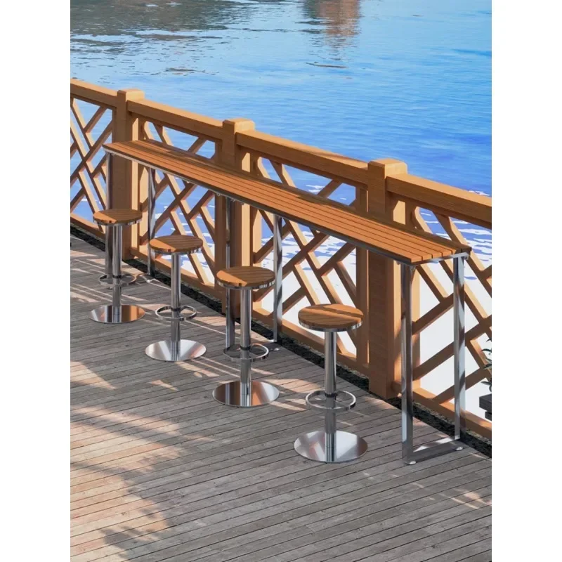 Stainless steel bar chair rotating high stool cafe outdoor courtyard milk tea shop bar chair industrial style bar chair