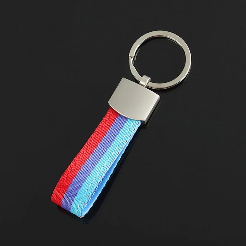 1pc Car Metal Keychain Ring For Bmw Germany Italy Practical Nylon Woven Tape Three Color Of National Flag Durable Interior Parts