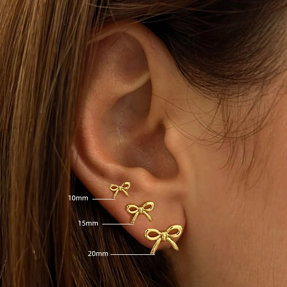 Minimalistyczne śliczne duże średnie i małe kolczyki z kokardką dla kobiet dziewczynki nowe modne pozłacane kolczyki z kokardką Piercing biżuteria prezent