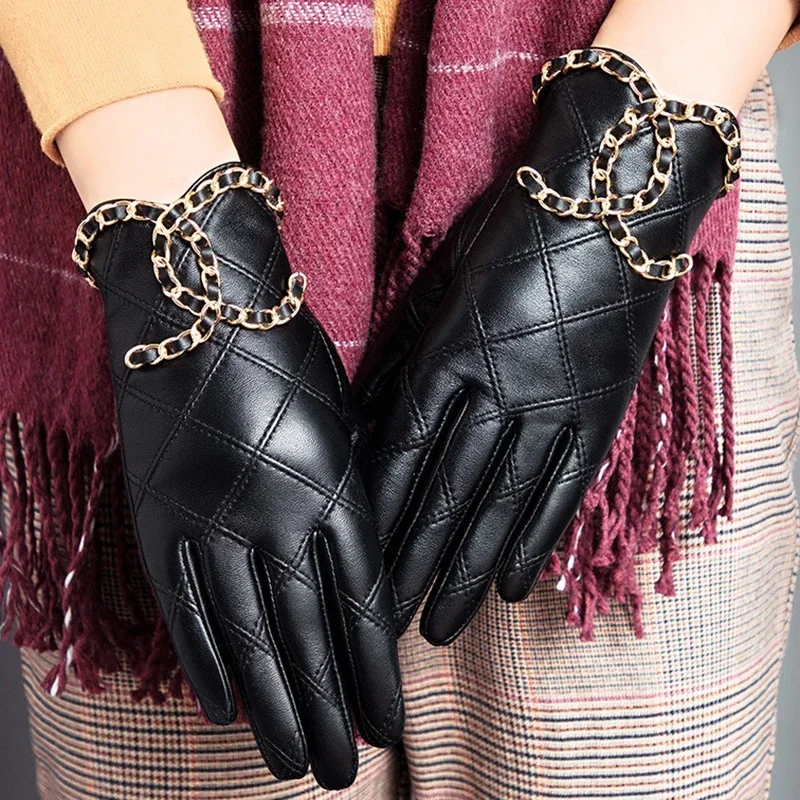 

Genuine Sheepskin Leather Gloves For Women Touchscreen Texting Driving Motorcycle Dress Gloves