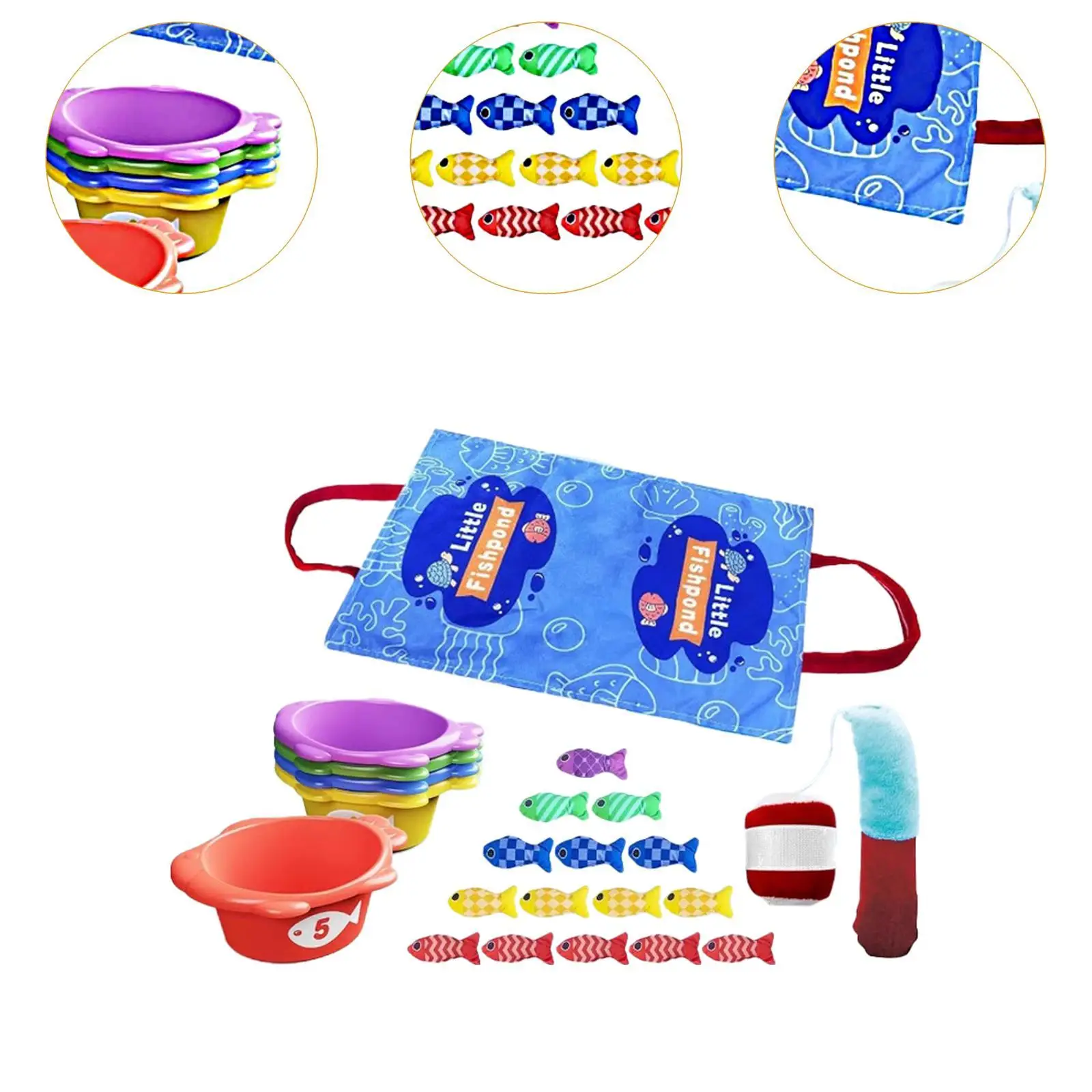 Juego de pesca de tela, clasificación de colores portátil con tazas apilables, juguetes educativos para