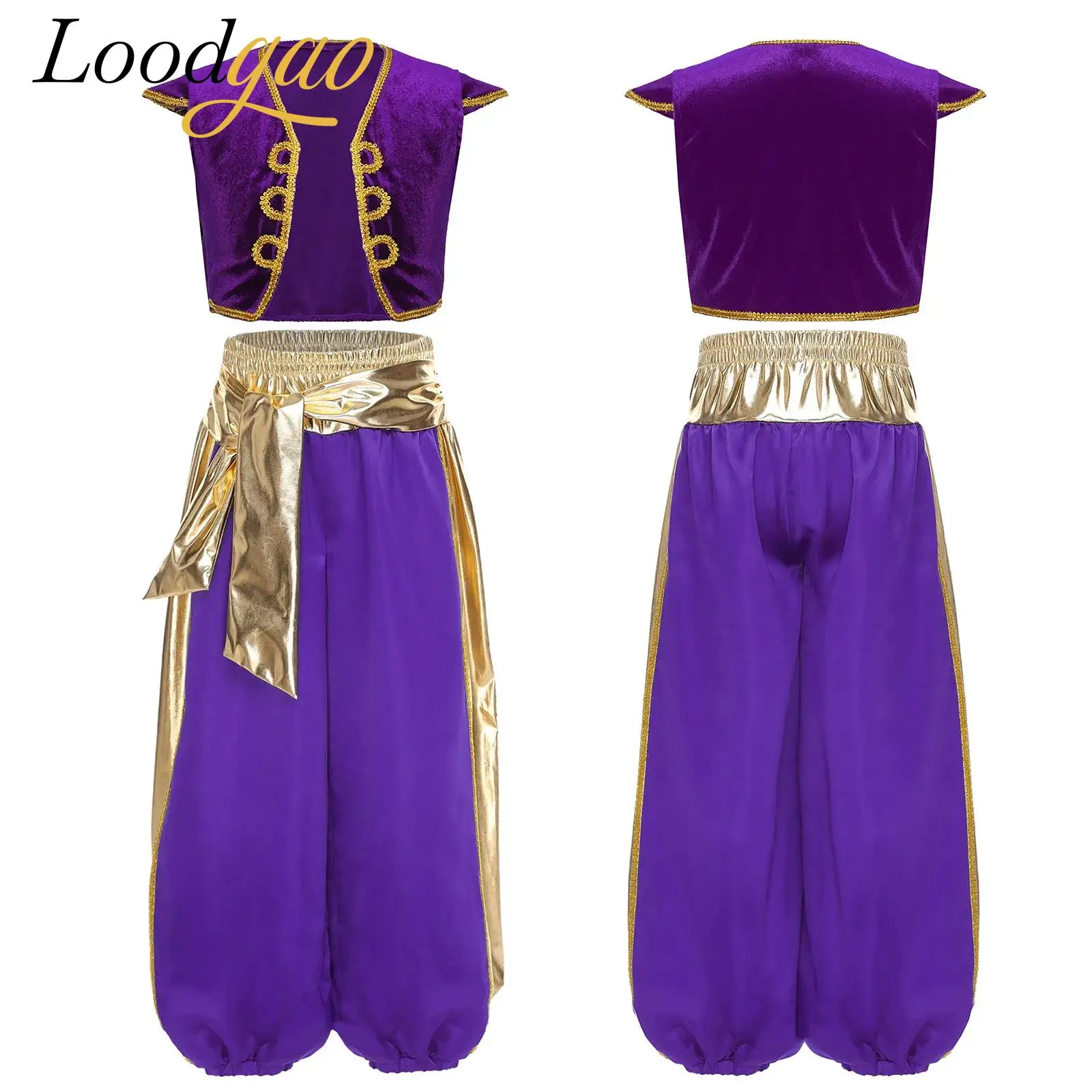 

Boys Arabian Prince Costume Kids Mythical Fairy Tale Set Performance Halloween Theme Party Outfit Fancy Dress Vests Bloomers