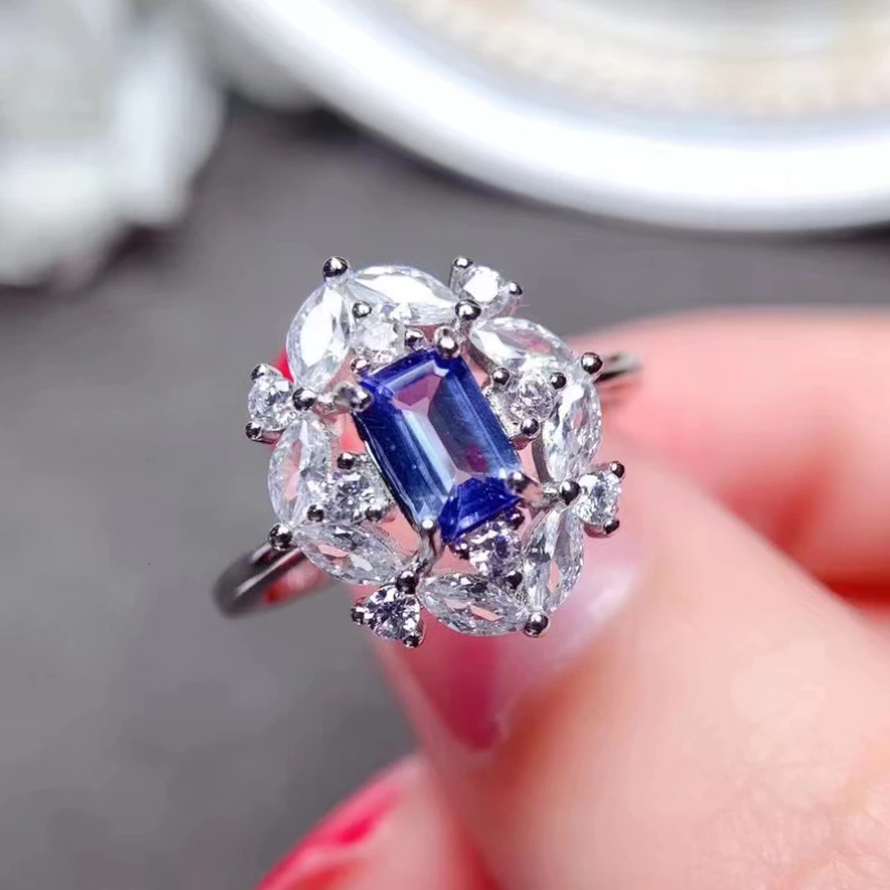 

Dazzling Gemstone Engagement Ring for Woman 0.55ct Natural Tanznaite Ring 925 Silver Tanzanite Jewelry Gift for Woman