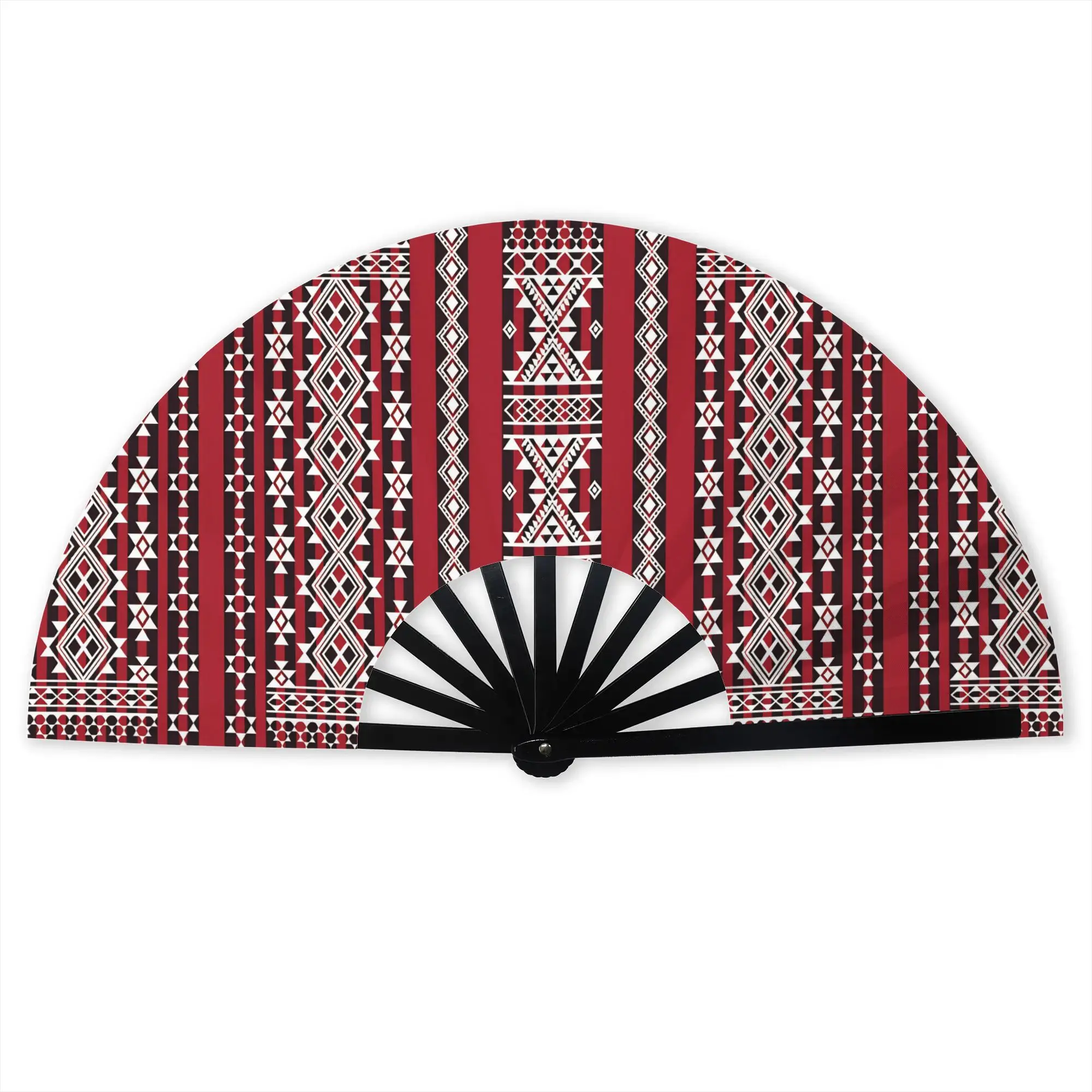 Red Kabyle Carpet Pattern Portable Pocket Fan Camping Geometry Geometric Folding Fan Chinese Dance Cooling Handheld Fans