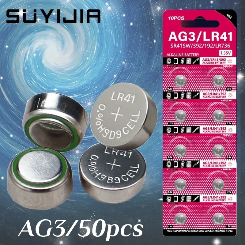 100PCS AG3 LR41 392 192 1.55V Button Batteries for Watch Toys Remote V392 SR41 384 SR41SW CX41 L736 Cell Coin Alkaline Battery