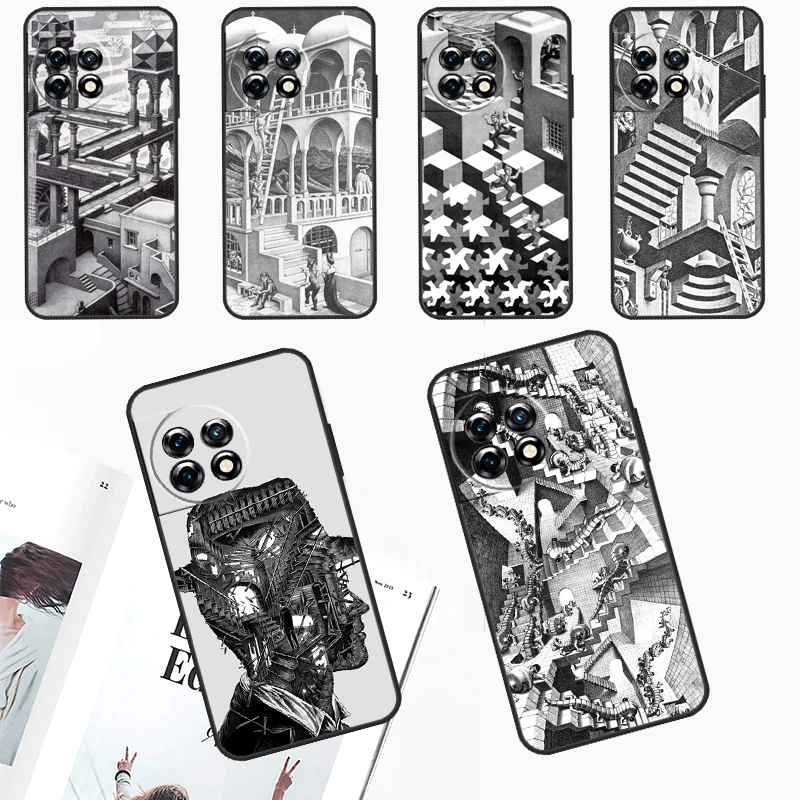 Escher Staircases Case For OnePlus 11 12 9 10 Pro 9RT 10T 10R 12R OnePlus Nord 2T N10 N20 CE 2 3 Lite Cover