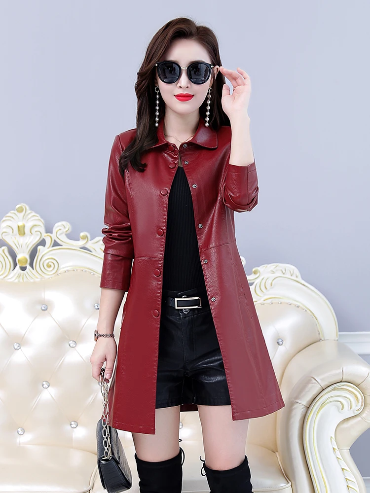 Haining Genuine Leather Jaet Women's Mid-Length 2025 Spring New Korean Version Slim Fit Large Size eepskin Coat Trendy