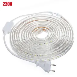 Striscia Led 220V 60leds con spina europea luce Led flessibile Smd 5050 lampada da esterno impermeabile nastro Led decorazione retroilluminata da cucina luminosa