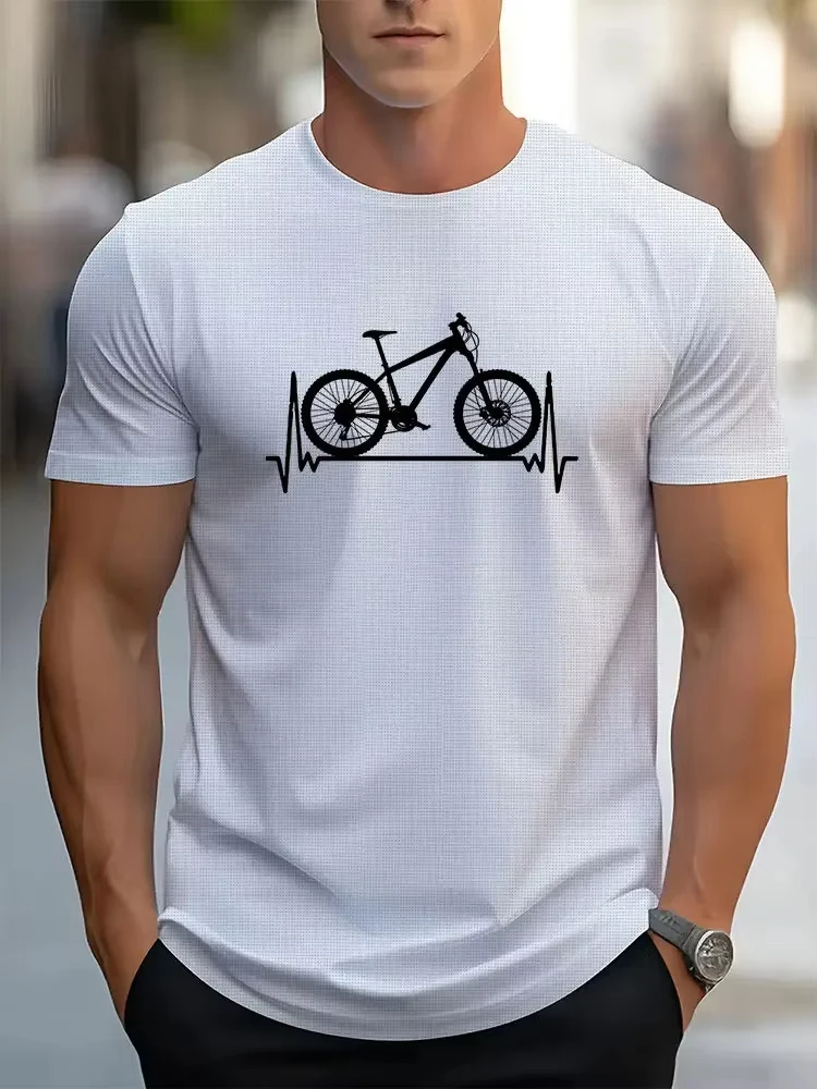 Stylish Bicycle Pattern Print Men's Comfy Chic T-shirt Graphic Tee Men's Summer Outdoor Clothes Men's Tops For Men