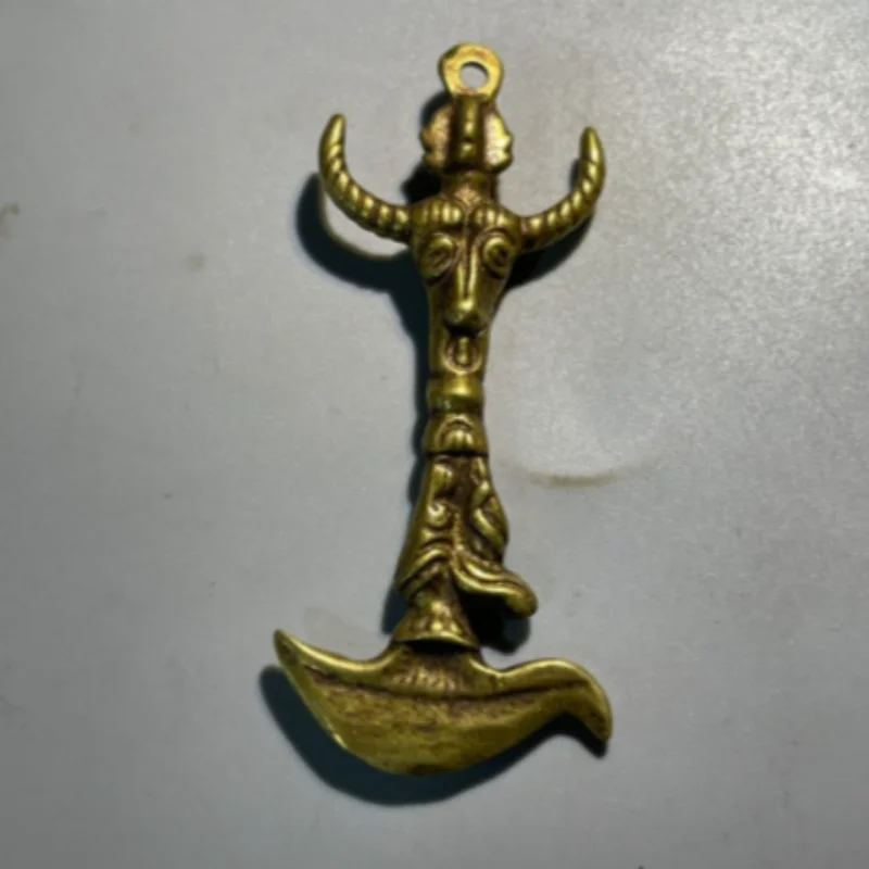 Nepalese Vintage Brass Bull Head Vajra Pestle Handle Piece Faqi Amulet, Exquisite Buddhist Hanging Ornament